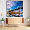 ArtzFolio Brooklyn &amp; Manhattan Bridge Reflection, New York USA | Canvas Painting for Bedroom &amp; Living Room | Antique Golden Frame | 28 x 28 inch (71 x 71 cms)