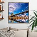 ArtzFolio Brooklyn &amp; Manhattan Bridge Reflection, New York USA | Canvas Painting for Bedroom &amp; Living Room | Antique Golden Frame | 20 x 20 inch (51 x 51 cms)