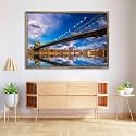 ArtzFolio Brooklyn & Manhattan Bridge Reflection, New York USA | Canvas Painting for Bedroom & Living Room | Antique Golden Frame | 30 x 20 inch (76 x 51 cms)