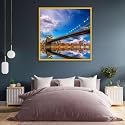 ArtzFolio Brooklyn &amp; Manhattan Bridge Reflection, New York USA | Canvas Painting for Bedroom &amp; Living Room | Golden Frame | 28 x 28 inch (71 x 71 cms)