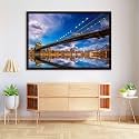 ArtzFolio Brooklyn &amp; Manhattan Bridge Reflection, New York USA | Canvas Painting for Bedroom &amp; Living Room | Dark Brown Frame | 23.4 x 16 inch (59 x 41 cms)