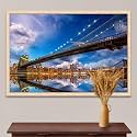 ArtzFolio Brooklyn &amp; Manhattan Bridge Reflection, New York USA | Canvas Painting for Bedroom &amp; Living Room | Natural Brown Frame | 18 x 12 inch (46 x 30 cms)