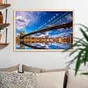 ArtzFolio Brooklyn &amp; Manhattan Bridge Reflection, New York USA | Canvas Painting for Bedroom &amp; Living Room | Natural Brown Frame | 24 x 16 inch (61 x 41 cms)