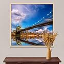 ArtzFolio Brooklyn &amp; Manhattan Bridge Reflection, New York USA | Canvas Painting for Bedroom &amp; Living Room | Natural Brown Frame | 24 x 24 inch (61 x 61 cms)