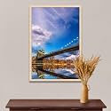 ArtzFolio Brooklyn &amp; Manhattan Bridge Reflection, New York USA | Canvas Painting for Bedroom &amp; Living Room | Natural Brown Frame | 20 x 30 inch (51 x 76 cms)