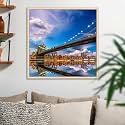 ArtzFolio Brooklyn &amp; Manhattan Bridge Reflection, New York USA | Canvas Painting for Bedroom &amp; Living Room | Natural Brown Frame | 16 x 16 inch (41 x 41 cms)