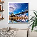 ArtzFolio Brooklyn &amp; Manhattan Bridge Reflection, New York USA | Canvas Painting for Bedroom &amp; Living Room | White Frame | 20 x 20 inch (51 x 51 cms)