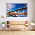 ArtzFolio Brooklyn &amp; Manhattan Bridge Reflection, New York USA | Canvas Painting for Bedroom &amp; Living Room | White Frame | 30 x 20 inch (76 x 51 cms)