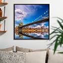 ArtzFolio Brooklyn &amp; Manhattan Bridge Reflection, New York USA | Canvas Painting for Bedroom &amp; Living Room | Dark Brown Frame | 24 x 24 inch (61 x 61 cms)