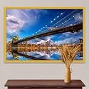 ArtzFolio Brooklyn &amp; Manhattan Bridge Reflection, New York USA | Canvas Painting for Bedroom &amp; Living Room | Golden Frame | 17.5 x 12 inch (44 x 30 cms)