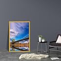 ArtzFolio Brooklyn &amp; Manhattan Bridge Reflection, New York USA | Canvas Painting for Bedroom &amp; Living Room | Golden Frame | 20 x 30 inch (51 x 76 cms)