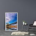 ArtzFolio Brooklyn &amp; Manhattan Bridge Reflection, New York USA | Canvas Painting for Bedroom &amp; Living Room | White Frame | 20 x 30 inch (51 x 76 cms)