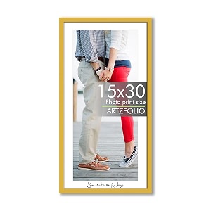 artzfolio customised wall photo frame d659  upload your photos  extra large size  gift for birthday wife husband anniversary parents friends  golden  15x30 inch 38x76 cms