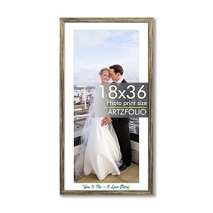 artzfolio customised wall photo frame d665  upload your photos  extra large size  gift for birthday wife husband anniversary parents friends  antique golden  18x36 inch 46x91 cms