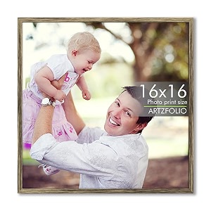 artzfolio customized wall photo frame d629  upload your photos  extra large size  gift for birthday wife husband anniversary parents friends  antique golden  16x16 inch 41x41 cms
