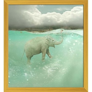 artzfolio funny elephant swimmer  premium canvas painting for bedroom amp living room  golden wood frame  20 x 218 inch 51 x 55 cms