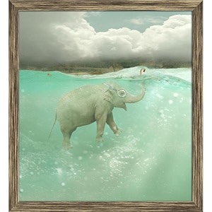 artzfolio funny elephant swimmer  premium canvas painting for bedroom amp living room  antique golden wood frame  20 x 218 inch 51 x 55 cms