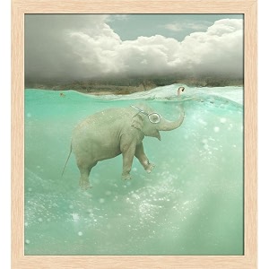artzfolio funny elephant swimmer  premium canvas painting for bedroom amp living room  natural brown wood frame  16 x 174 inch 41 x 44 cms
