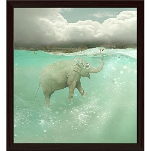 artzfolio funny elephant swimmer  premium canvas painting for bedroom amp living room  dark brown wood frame  18 x 196 inch 46 x 50 cms