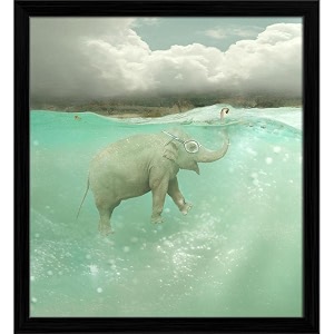 artzfolio funny elephant swimmer  premium canvas painting for bedroom amp living room  black wood frame  20 x 218 inch 51 x 55 cms