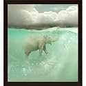 ArtzFolio Funny Elephant Swimmer | Premium Canvas Painting for Bedroom &amp; Living Room | Dark Brown Wood Frame | 16 x 17.4 inch (41 x 44 cms)