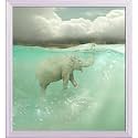 ArtzFolio Funny Elephant Swimmer | Premium Canvas Painting for Bedroom &amp; Living Room | White Wood Frame | 18 x 19.6 inch (46 x 50 cms)