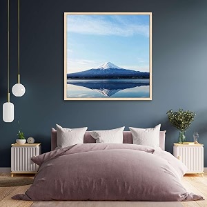 artzfolio an inverted image of mount fuji  canvas painting for bedroom amp living room  natural brown frame  28 x 28 inch 71 x 71 cms