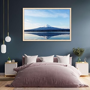 artzfolio an inverted image of mount fuji  canvas painting for bedroom amp living room  natural brown frame  24 x 16 inch 61 x 41 cms