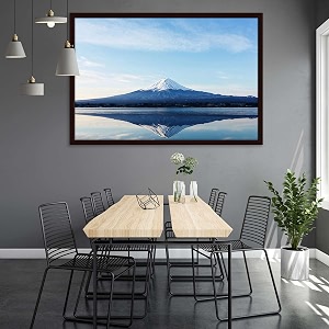 artzfolio an inverted image of mount fuji  canvas painting for bedroom amp living room  dark brown frame  175 x 12 inch 44 x 30 cms