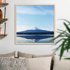 artzfolio an inverted image of mount fuji  canvas painting for bedroom amp living room  natural brown frame  20 x 20 inch 51 x 51 cms