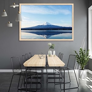 artzfolio an inverted image of mount fuji  canvas painting for bedroom amp living room  natural brown frame  18 x 12 inch 46 x 30 cms