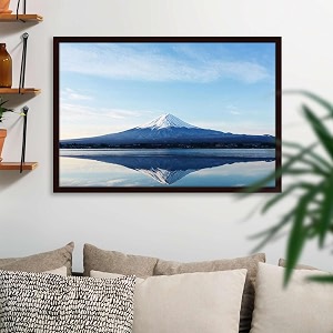 artzfolio an inverted image of mount fuji  canvas painting for bedroom amp living room  dark brown frame  36 x 24 inch 91 x 61 cms