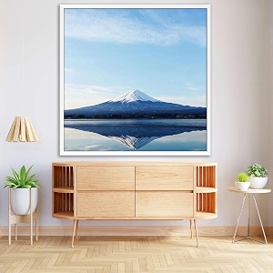 artzfolio an inverted image of mount fuji  canvas painting for bedroom amp living room  white frame  16 x 16 inch 41 x 41 cms