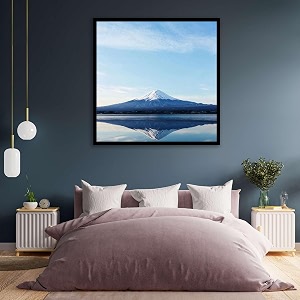 artzfolio an inverted image of mount fuji  canvas painting for bedroom amp living room  black frame  16 x 16 inch 41 x 41 cms