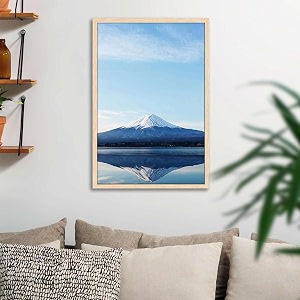 artzfolio an inverted image of mount fuji  canvas painting for bedroom amp living room  natural brown frame  16 x 24 inch 41 x 61 cms