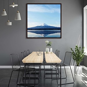 artzfolio an inverted image of mount fuji  canvas painting for bedroom amp living room  dark brown frame  16 x 16 inch 41 x 41 cms