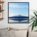 ArtzFolio An Inverted Image Of Mount Fuji | Canvas Painting for Bedroom &amp; Living Room | Dark Brown Frame | 12 x 12 inch (30 x 30 cms)