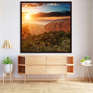 artzfolio the landmark great wall of china amp beijing d3  canvas painting for bedroom amp living room  dark brown frame  24 x 24 inch 61 x 61 cms