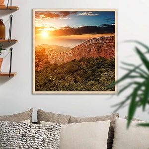 artzfolio the landmark great wall of china amp beijing d3  canvas painting for bedroom amp living room  natural brown frame  16 x 16 inch 41 x 41 cms