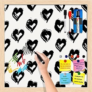 artzfolio valentine hearts d2  framed magnetic dry erase white board  includes magnet buttons amp markers  natural brown frame  28 x 28 inch 71 x 71 cms