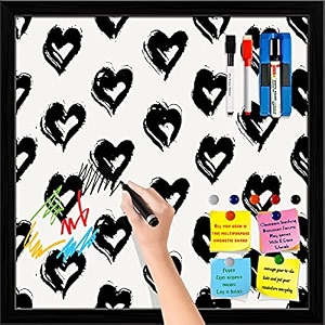 artzfolio valentine hearts d2  framed magnetic dry erase white board  includes magnet buttons amp markers  black frame  28 x 28 inch 71 x 71 cms