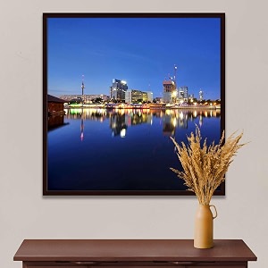 artzfolio vienna amp the danube river  canvas painting for bedroom amp living room  dark brown frame  20 x 20 inch 51 x 51 cms