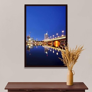 artzfolio vienna amp the danube river  canvas painting for bedroom amp living room  dark brown frame  24 x 36 inch 61 x 91 cms