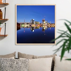 artzfolio vienna amp the danube river  canvas painting for bedroom amp living room  natural brown frame  28 x 28 inch 71 x 71 cms