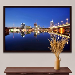 artzfolio vienna amp the danube river  canvas painting for bedroom amp living room  dark brown frame  30 x 20 inch 76 x 51 cms