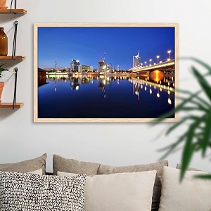 artzfolio vienna amp the danube river  canvas painting for bedroom amp living room  natural brown frame  18 x 12 inch 46 x 30 cms