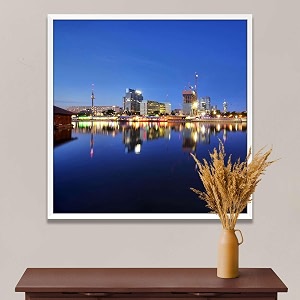 artzfolio vienna amp the danube river  canvas painting for bedroom amp living room  white frame  12 x 12 inch 30 x 30 cms