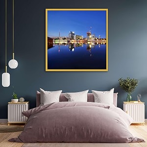 artzfolio vienna amp the danube river  canvas painting for bedroom amp living room  golden frame  28 x 28 inch 71 x 71 cms