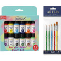 ARTZIA Acrylic Colors Set of 12 180ml with 5 Artist Brushes for DIY Art & Craft