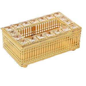 metallic crystal rectangular shape facial tissue box paper and napkin holder box ideal for home and office use golden